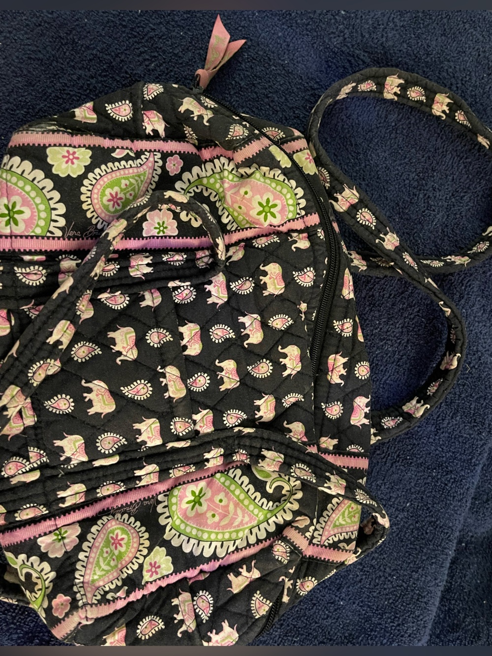 Vera Bradley Black Quilted Shoulder Bag with Pink and Lime Paisley